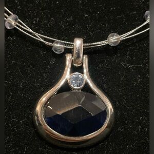 Vintage Lia Sophia Choker Necklace Faux Black Onyx Teardrop Dangle